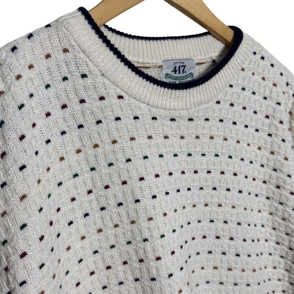 VTG Sweater Van Heusen 417 Large Chunky Grandpa Crewneck Cotton Cream